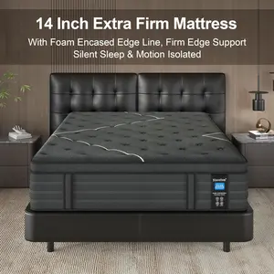 14 Inch Extra Firm Mattress, Hybrid, Firm Edge Support,Cool Sleep & Pressure Relief