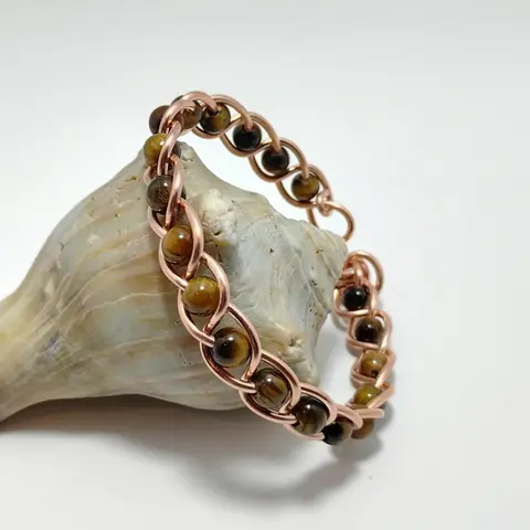 Copper And Tiger's Eye Bracelet - Handcrafted, Adjustable, Unique