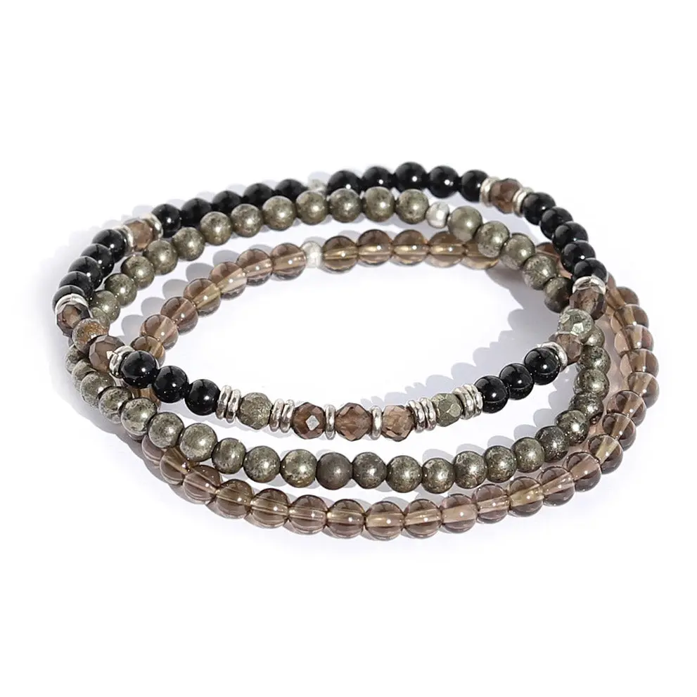 "EMF Protection" Black Tourmaline and Smoky Quartz Bracelet Set