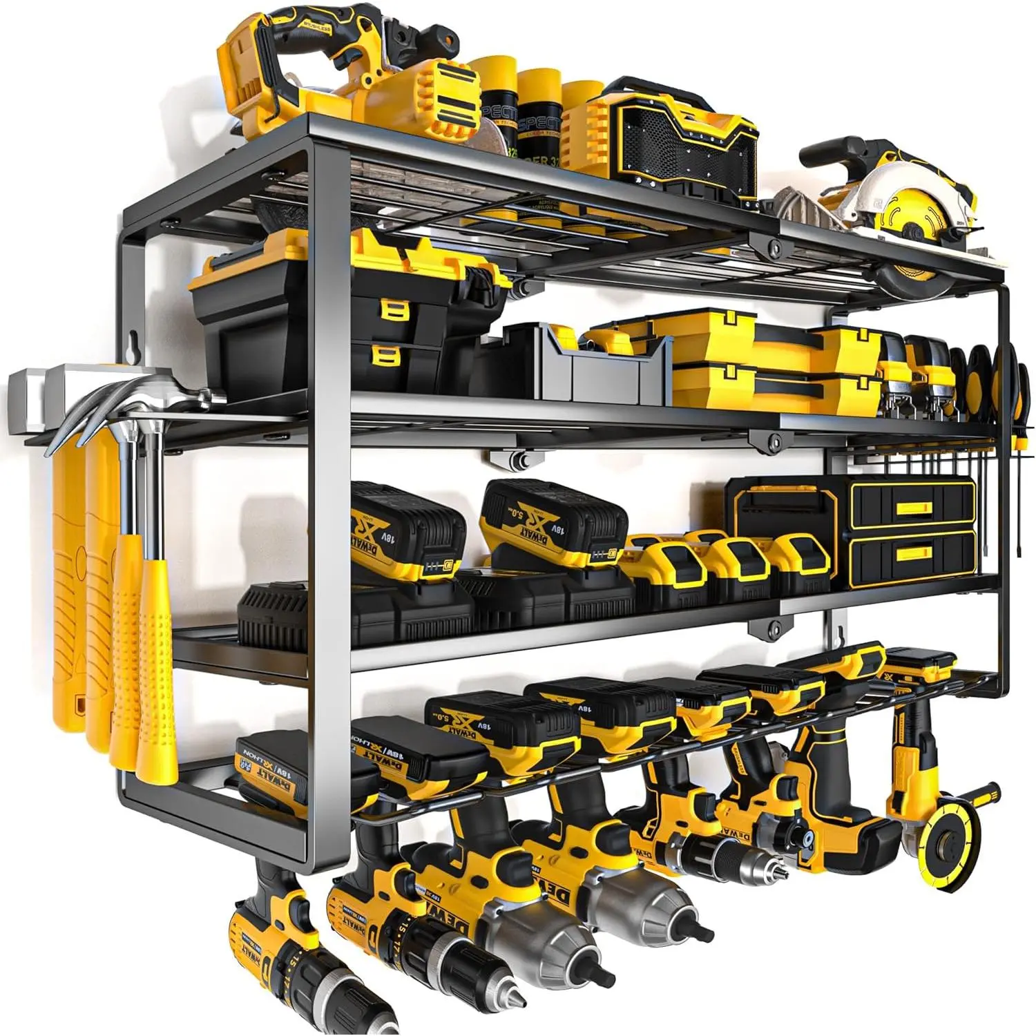 4-Layer Electric Tool Storage Box Wall-Mounted, Cordless Drill Rack Storage Rack, Battery Tool Rack with Charging Station for Garage Organization, Workshop, Pegboard, Shed - 32inch Slots
