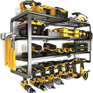 4-Layer Electric Tool Storage Box Wall-Mounted, Cordless Drill Rack Storage Rack, Battery Tool Rack with Charging Station for Garage Organization, Workshop, Pegboard, Shed - 32inch Slots