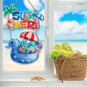 Summer Welcome Door Sign Set, Beach Dwarf Wooden Decor, Swimming Pool Wall Plaque, Indoor Outdoor Home Party Backyard Decoration