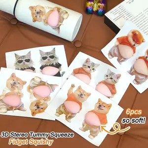 6-Pack Animal-Themed 3D Cube Soft Round-Belly Stickers Squishies Toys, Stress Relief Gifts for Kids, Suitable for Car Door & Phone Decals