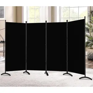 Room Divider-Folding Privacy Screens, 6 ft Partition Room Dividers Wall for Separation, Home, Office, Classroom, Studio (Black, 4 Panel)