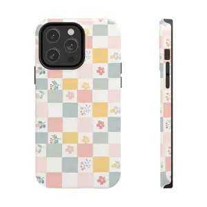 Cute Floral Checkered Phone Case for iPhone 17 16 15 14 13 12 Pro Max | Cottagecore Aesthetic Protective Cover | Trendy Coquette Gift for Her