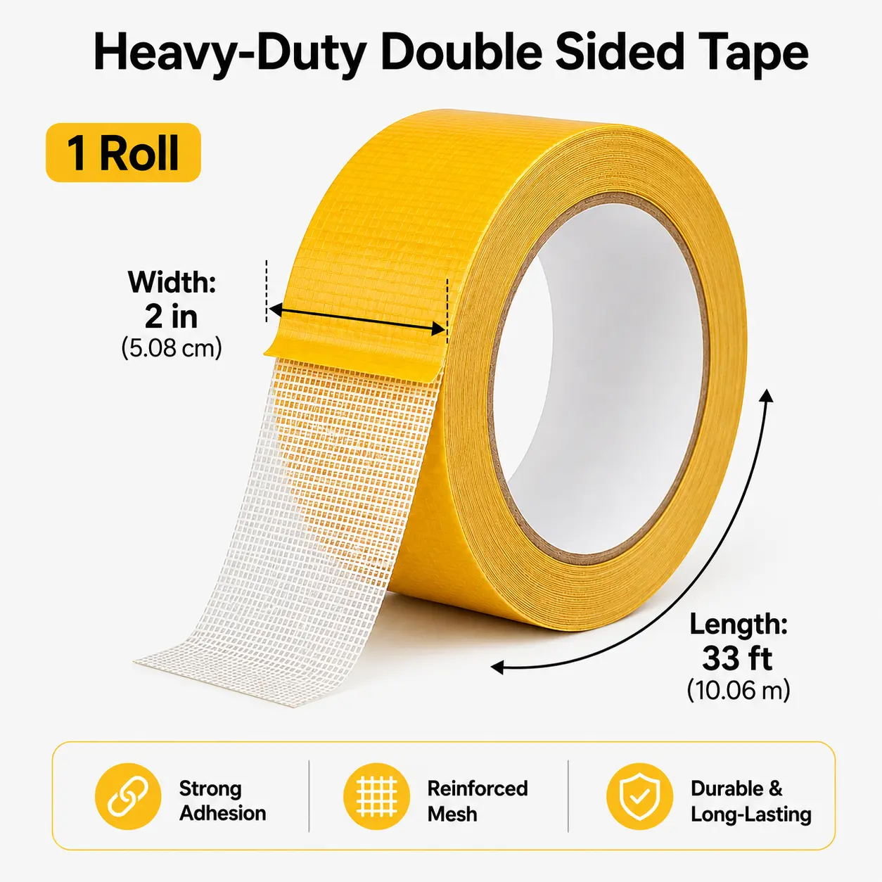 Heavy-Duty Double-Sided Adhesive Tape Roll, Glueless Adhesive, Waterproof, Removable, No Residue, Ideal for Carpet & Wallpaper Use