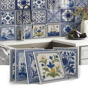 12/24pcs Minimalist Art Design Ceramic Tile Wall Sticker, Self-Adhesive Detachable Sticker, 5.91 * 5.91 Inches, Waterproof Ceramic Tile Sticker, Kitchen Bathroom Decoration, Suitable For Decorating Bedrooms, Bathrooms, Living Rooms, Cabinets, Kitchens