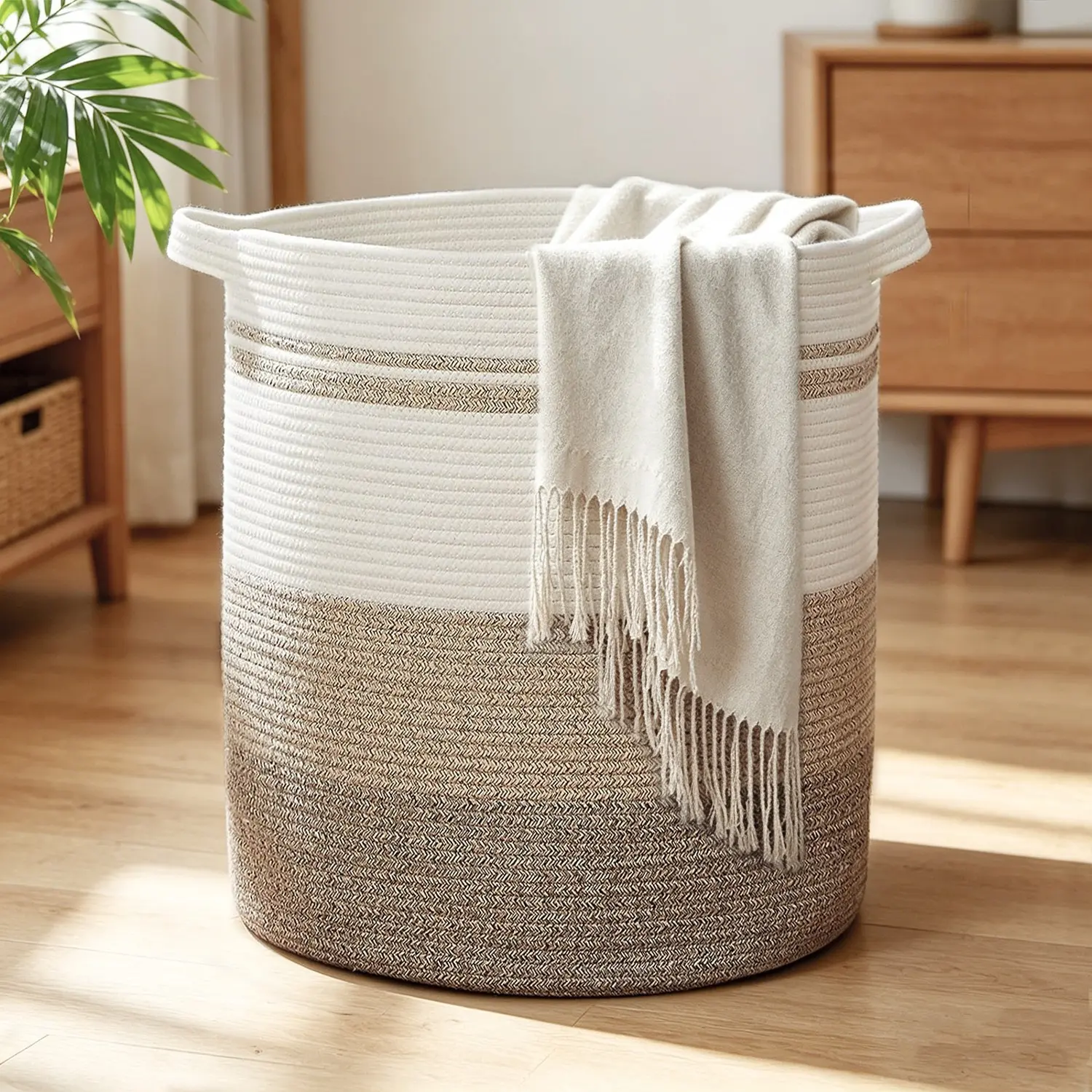 Large Capacity Storage Basket, Blanket Organizer, Woven Rope Basket, Kids Toy Holder, Playroom Storage, Home Decor Organiser, Living Room, Nursery, Bedroom, &, 1 Piece