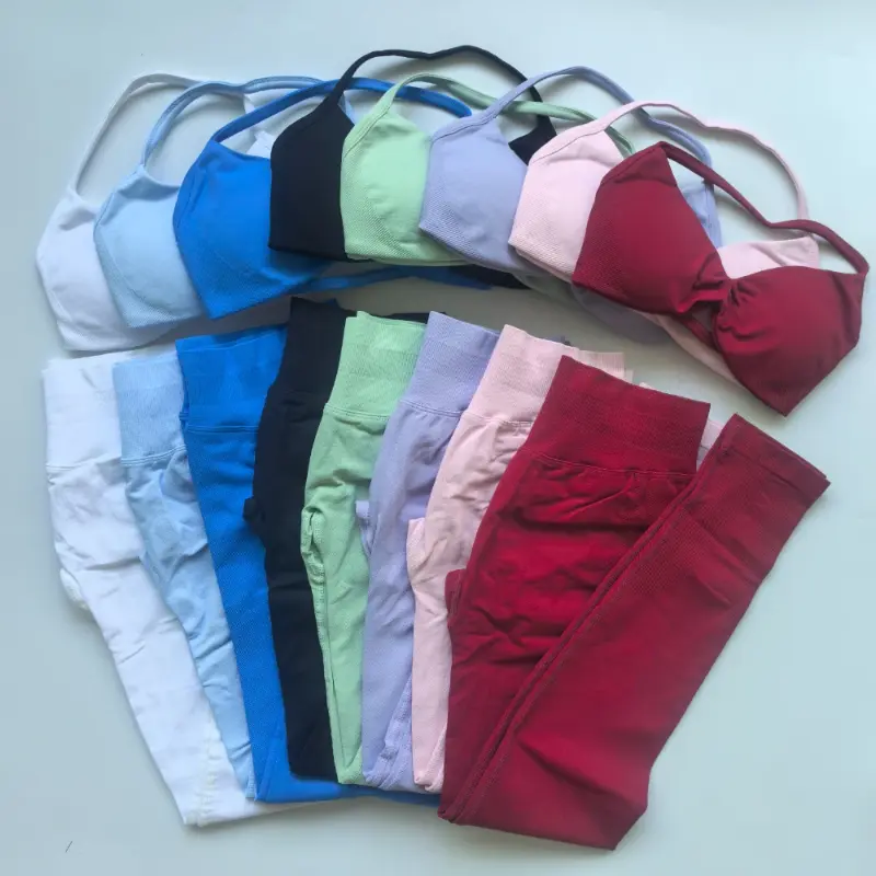 （Free shipping）Seamless High-Waisted Lifting Workout Shorts 2 Pieces Seamless Impact Yoga Set Women Workout Scrunch Leggings Set Strappy Halter Sports Bra Fitness Gym Clothing Workout Set