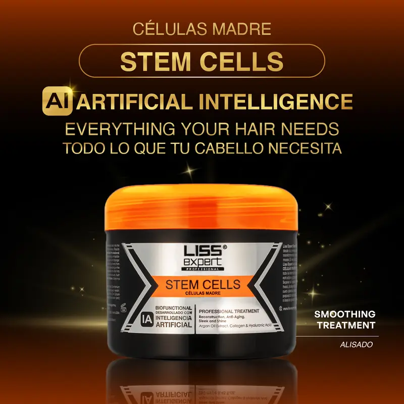 Liss Expert Professional Stem Cell Smoothing Treatment - Organic Keratin Blend Argan Oil Hair Mask (8.45 oz/250ml) for Adults, Wavy/Curly/All Hair Types, Frizz Control, Repair, Shine, Non-Toxic Haircare (Contains-Keratin, Shoulder Length Compatible)