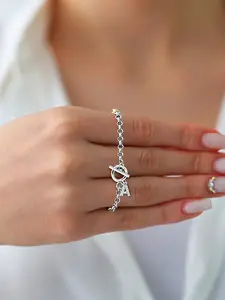 Women's Silver Color Zirconia Initial Pendant Bracelet, Fashion OT Buckle Stainless Steel Chain, Casual Style All Seasons Jewelry, Casual Trendy Jewelry, Elegant Jewelry Bracelet