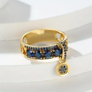 Elegant Vintage-Inspired Synthetic Sapphire Statement Ring - Golden Plated Alloy Engagement Jewelry Gift with Luxurious Design and Affordable Price