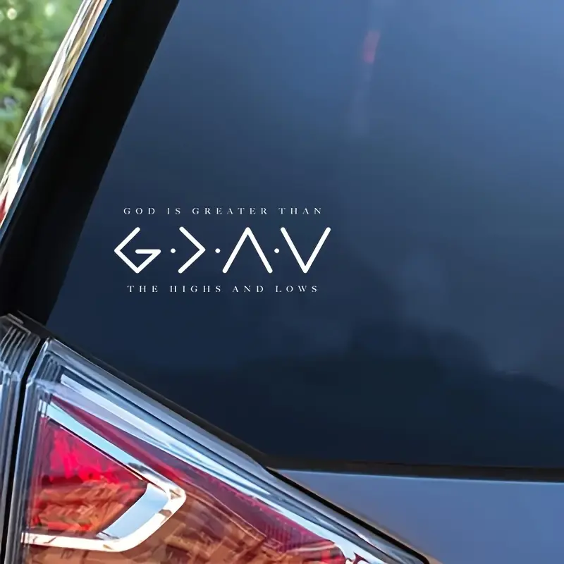 1PC This empowering-style sticker, Car Stickers (suitable for car windows) with “G > A V” symbol (representing “God is greater than the highs and lows”) feels like a “portable spiritual comfort logo”, gentle and eye-catching