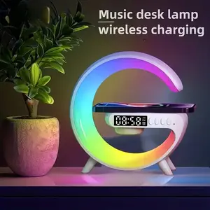 1 unit wireless speaker, with mobile phone charger, adjustable light alarm clock, sunrise simulation, with night light, Led mood light, Round night lamps, desktop mono audio system, USB Type-C, button control, 5.2 surround sound, rechargeable battery