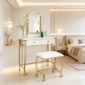 Clearance Sale Vanity Mirror Table Set, Makeup Desk Vanity with Stool, Vintage Bedroom Vanity Lots Storage Dressing Table White for Women and Girls| Limited Stock
