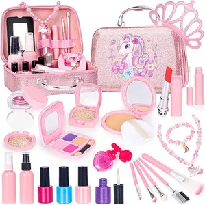 “Pretend Makeup Kit for Kids Girls, Play Makeup Toys with Cosmetic Bag, Fake Makeup Set for Toddlers Age 3-7, Birthday, Easter Gift for Little Girls”