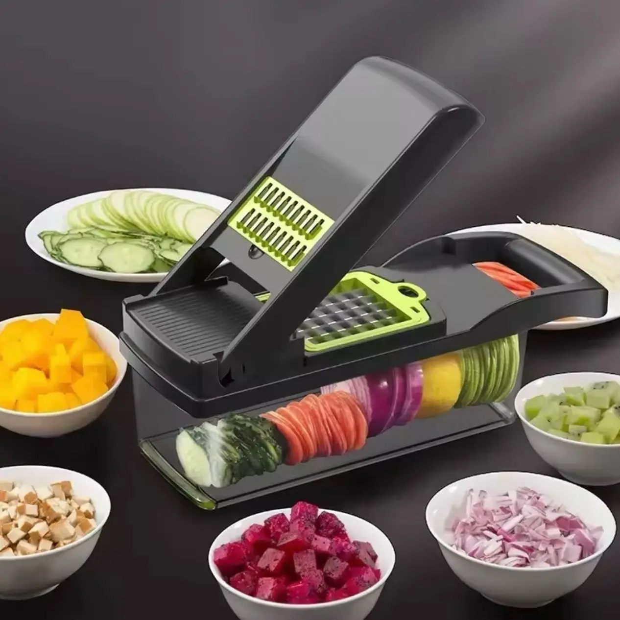 14/16 in 1 Multifunctional Vegetable Chopper with Handle and Food Grate for Kitchen, Grey