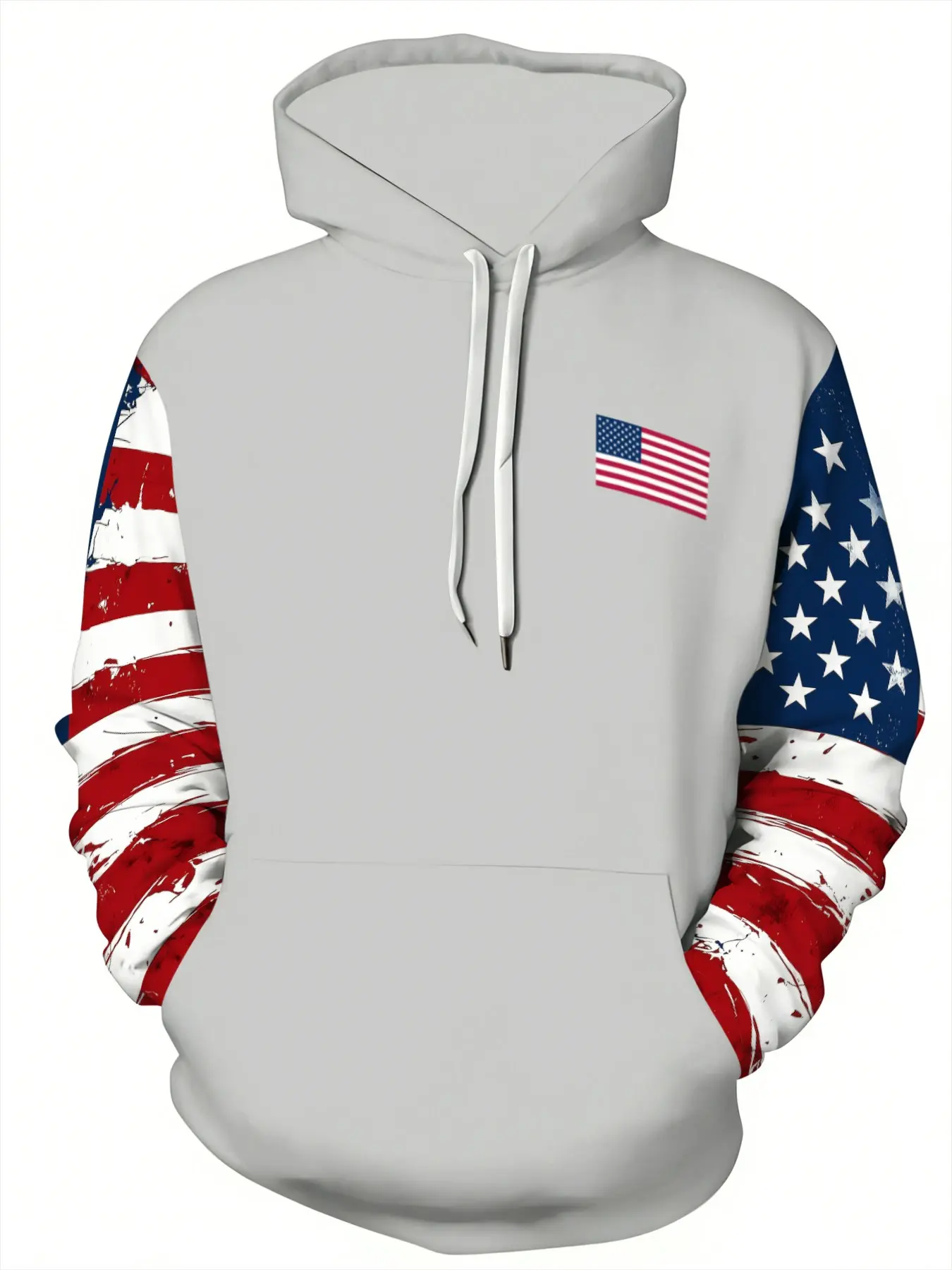 Men's Vintage American Flag 3D Print Hoodie, Long Sleeve Casual Fitted Pullover Sweatshirt, Elastic Polyester Blend