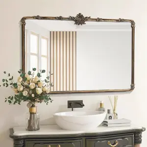 Vintage Gold Bathroom Mirror,  41️x30 Large Rectangle Decorative Mirror with Metal Frame, Antique Ornate Wall Mirror for Entryway Living Room Fireplace