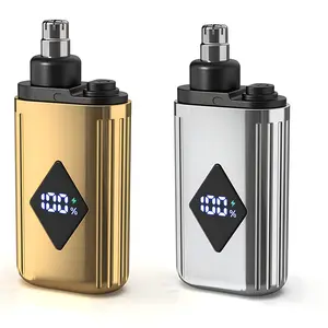 Nose Hair Trimmer for Men Women, Rechargeable Trimmer, Painless Eyebrow Facial Hair Shaver, LED Display Nose Clipper, Waterproof Dual Edge Blades Clipper for Easy Cleaning Gold