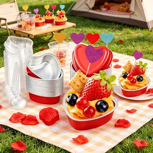 36 Sets Heart Shaped Cake Pans for Baking , Aluminum Cupcake Cups with Lids, Red Disposable Mini Foil Pans for Valentine's Day Wedding Parties (3.4 Ounc) - Home Improvement.