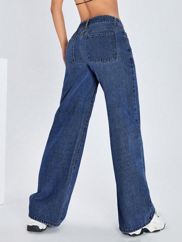 Flvsun-Straight Leg Jeans for Women High Waisted Baggy Pants Lounge Loose Fit Boyfriend Wide Leg Jeans with Pockets baggy jeans jeans 2007  Casual Womenswear Fitted Basic Bottom Cute Jeans