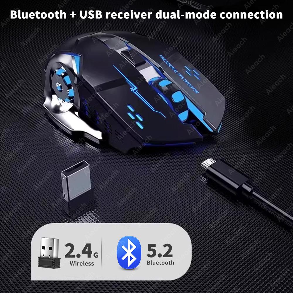 Rechargeable Wireless Mouse Gaming Computer Silent Bluetooth Mouse USB Mechanical E-Sports Backlight PC Gamer Mouse for Computer