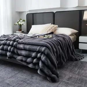 Luxurious High-Weight Four Seasons Bed Blanket, Ultra Soft Faux Rabbit Fur, Fine Touch Silk-Like, Sofa Throw, Office Blanket, Perfect Gift