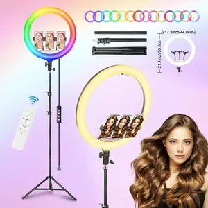 18" Ring Light with Stand, Ring Light Tripod for iPhone, with 70" Tripod/3 iPhone Clips/USB Ports,2600K-6500K Color Temperature,for Barber Makeup Tattoo TikTok Video Recording Vlog#valentine's day gifts#Super Bowl