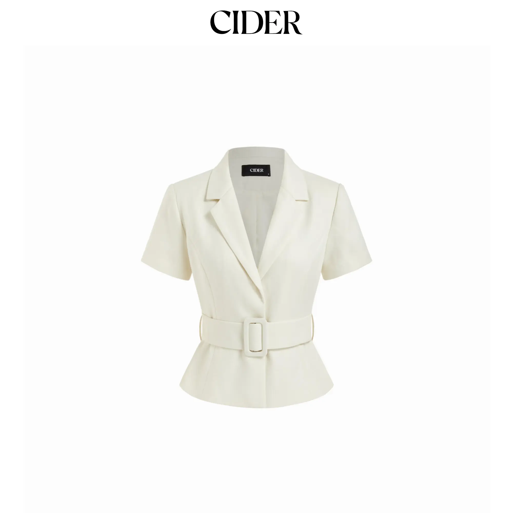 Cider Collar Short Sleeve Peplum Belted Blazer With Shoulder Pads