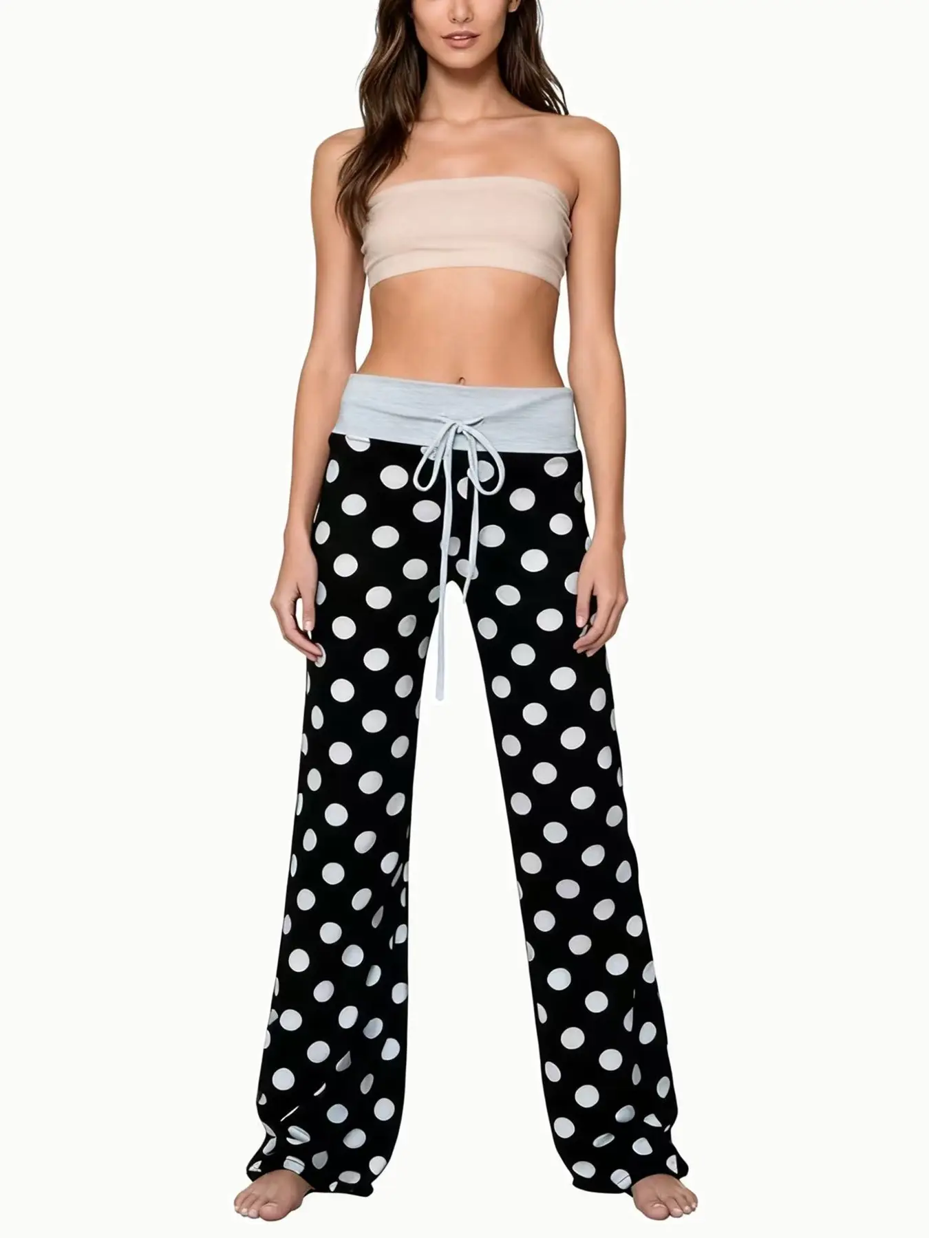 Women's Polka Dot Print Drawstring Waist Straight Leg Pajamas Pants, Casual Comfy Loose Fit Lounge Pants for Daily Home Wear, Women Bottoms for Spring Fall, Loungewear, Nightwear, Pjs