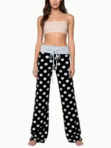 Women's polka dot printed long pants casual pants elastic pants sleeping pants Loungewear