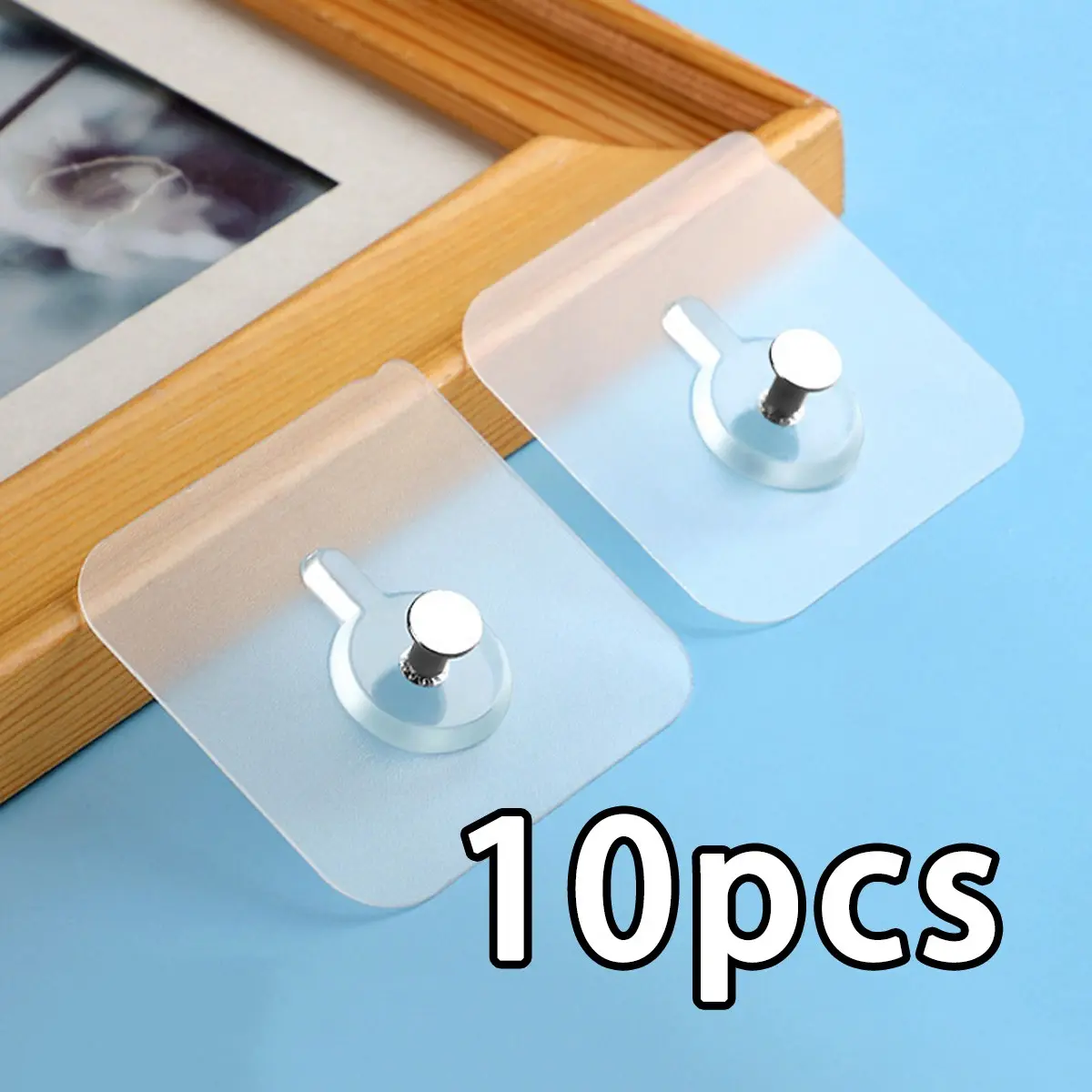 10pcs Self-Adhesive Wall Hooks, Sticky Hooks For Hanging, Wall Mounted Hook, Invisible Transparent No-Drill Non-Trace Picture Frame Hooks, Heavy-Duty Removable Decorative Hangers, Wall Storage and Decoration