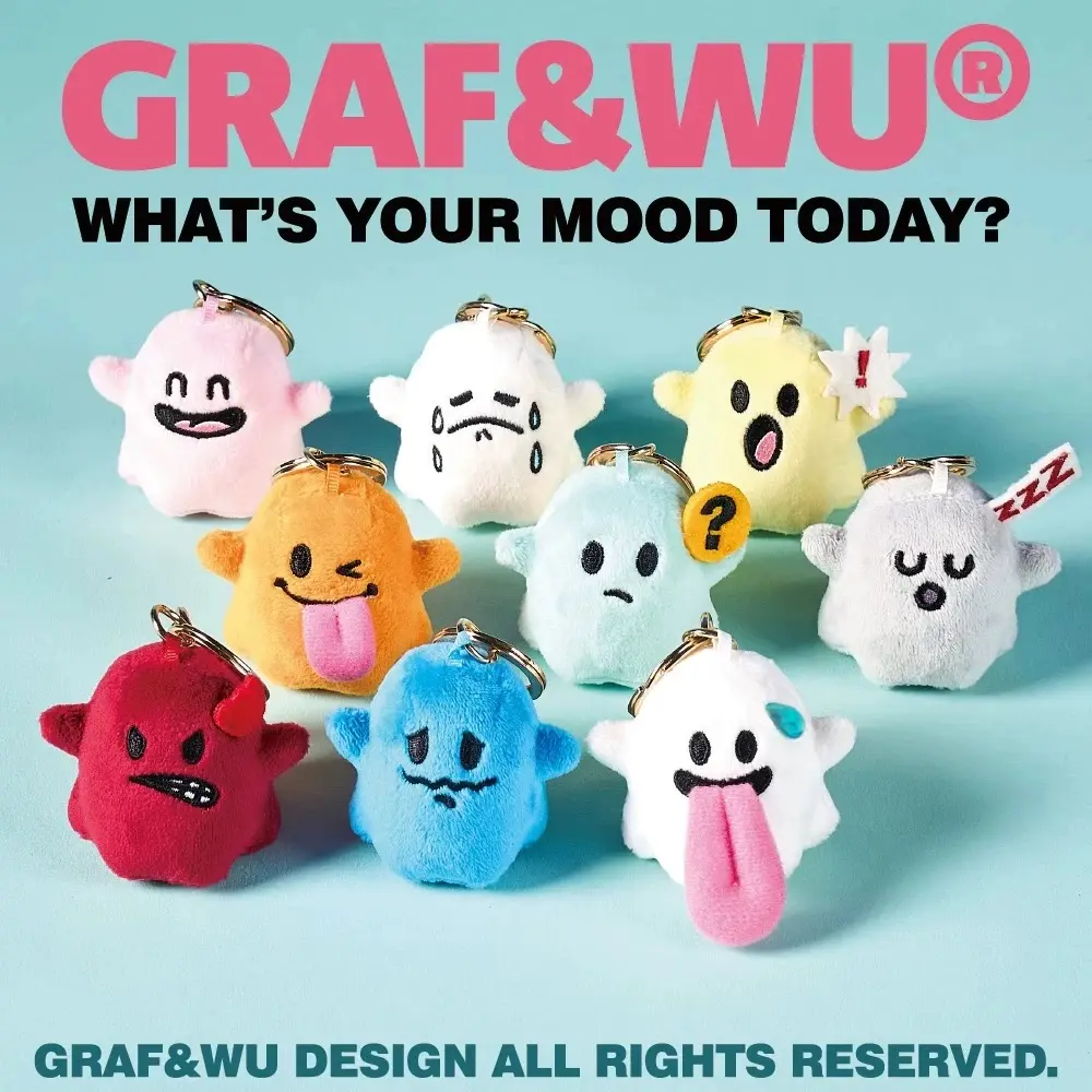 GRAF Original Brand | Mini Version "What's Your Mood Today?" Cute Ghost Plush Doll Keychain