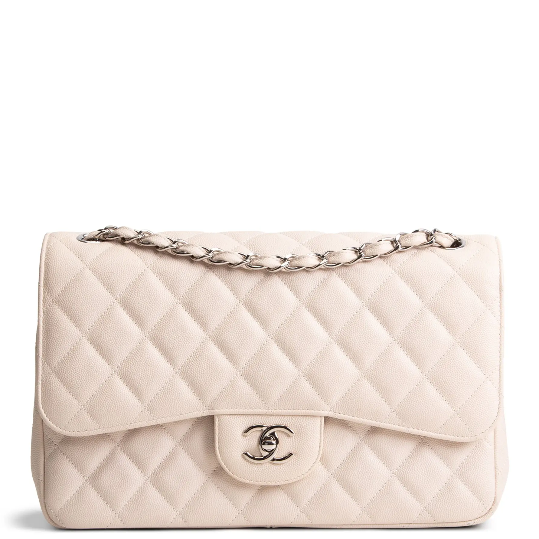 Pre-owned CHANEL Quilted Caviar Leather Crossbody bags Caviar Jumbo Double Flap Bag Light Beige