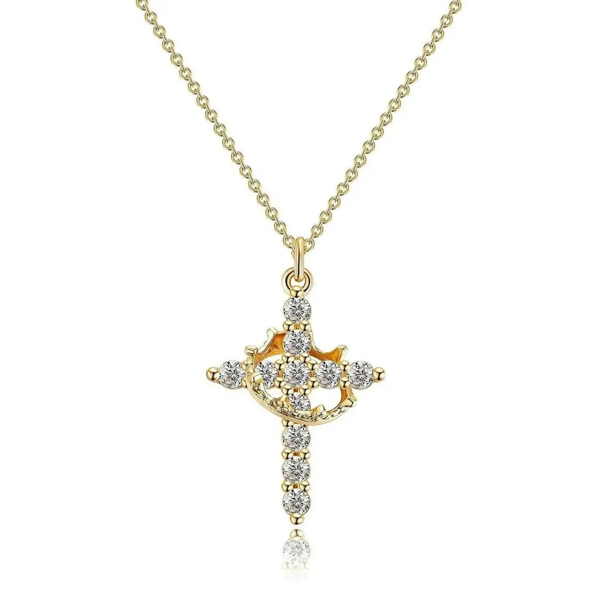Tewiky Simple 14K Gold Plated Crown & Cross Zircon Pendant Choker Easter Gold/Silver Necklace for Women & Men & Girls Pretty Crown Cross Necklace For Daily Party Clothing Decor Trendy All-match & Exquisite Jewelry Gift For Easter Valentine's Day gifts