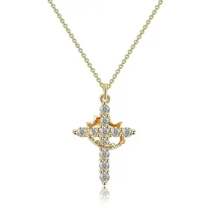Tewiky Simple 14K Gold Plated Crown & Cross Zircon Pendant Choker Easter Gold/Silver Necklace for Women & Men & Girls Pretty Crown Cross Necklace For Daily Party Clothing Decor Trendy All-match & Exquisite Jewelry Gift For Easter Valentine's Day gifts