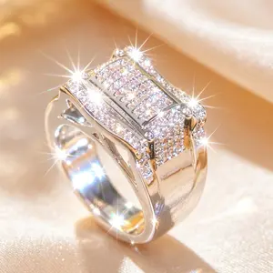 Baguette & Round Cut CZ Statement Ring for Men Women, Promise Ring for GF, Bold Wide Band Hip Hop Style for Daily Wear & Special Occasions