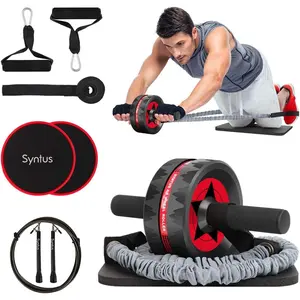 10-in-1 AB Wheel Roller with Knee Pads Resistance Bands Handles Grips Adjustable Skipping Jump Rope Core Sliders Door Anchor, Carry Bag & Guide Book Home Gym Workout Exercise