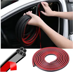 Car Door Seal Strip, Rubber Double Layer Vehicle Weather Stripping, 32.8ft 5 Hole Soundproof Self Adhesive Automotive Sealing Strip Accessories, Universal for SUV, Truck, RV																	