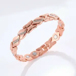 Vintage Unisex Magnetic Bracelet with Crystal Accents & Magnetic Leaf Design Perfect for Mother's Day Christmas & Valentine's Day Gifts