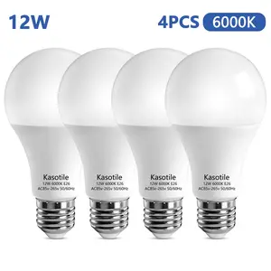 Kasotile 12w LED Energy-Saving Bulb, E27/e26 Base, 6000k Cool /3000k Warm, Non-Adjustable, No Flicker, Frosted, 4-Pack