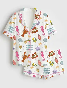 Women’s Italian Summer Beach Mediterranean La Dolce Vita European Coastal Print Long Sleeve Satin Pajama Set – short-sleeve and long-sleeve pajamas sets.