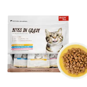 IFell Pet Bites in Gravy Adult Cat Food, Grain Free High Protein Wet Cat Food with Real Meat, 3 Flavors (Chicken, Chicken & Tuna, Chicken & Salmon), 7 Pouches, Total 1.31 LBS