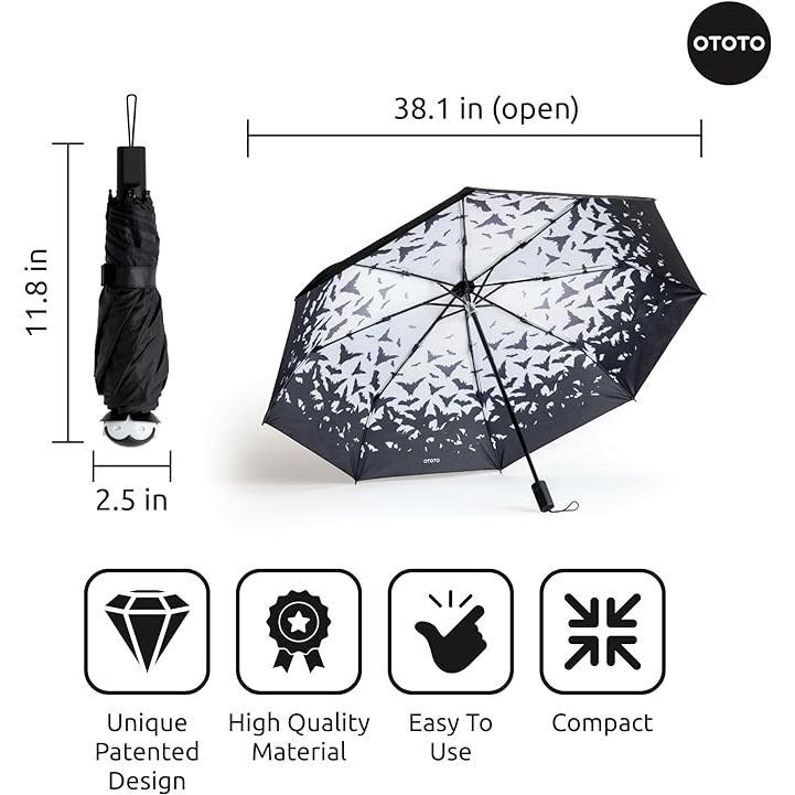OTOTO Spookula Vampire Umbrella – Best Gift Idea, Rain & Sun Protection - Bat, Gothic, Black, Metal Umbrella, Lightweight, Compact Design
