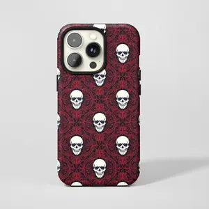 Red & Black Skull Baroque Phone Case,Mysterious Retro Gothic Floral Design,For iphone 17 16 15 14 13 12 11 Pro Max,Samsung S26 S25 ,Magsafe