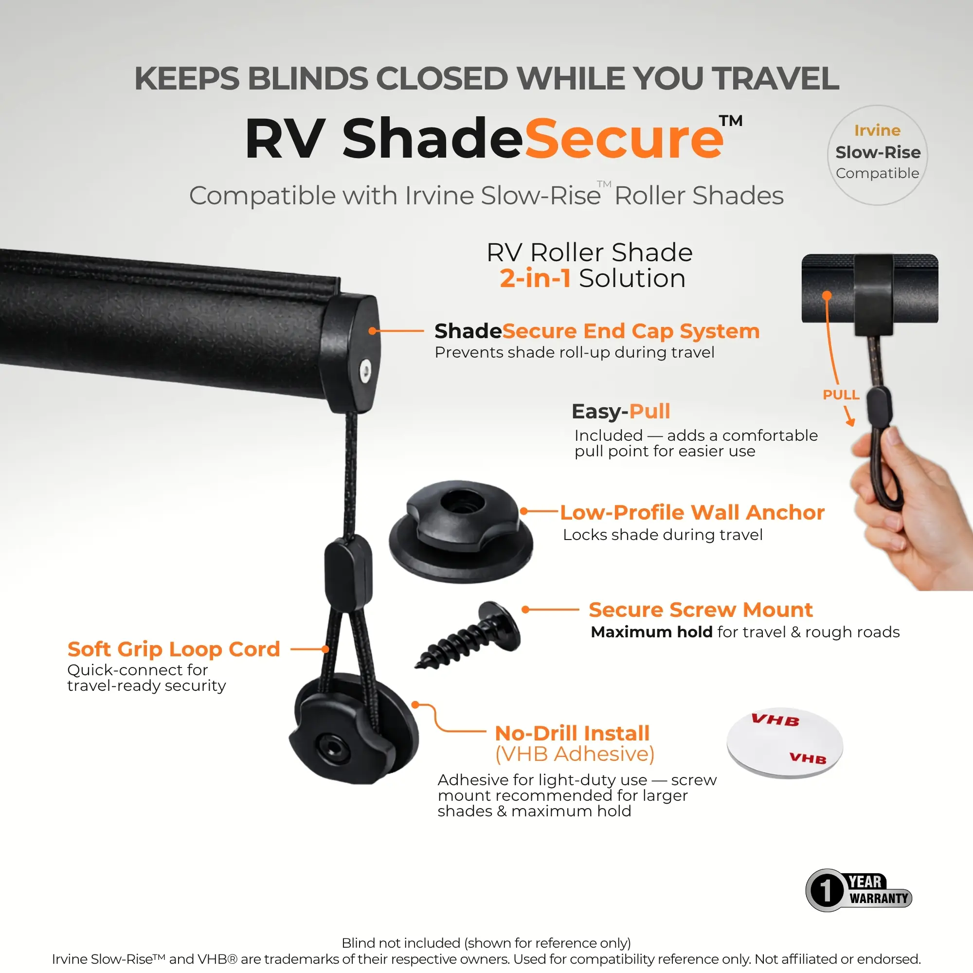 RV Roller Shade Secure Hold-Down Kit – Compatible with Irvine Slow-Rise Roller Shades