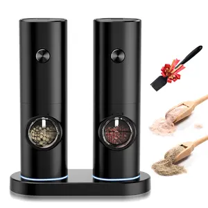 Electric Salt & Pepper Grinder(2 Pack), Automatic Salt Pepper Mill Grinder,Adjustable Coarseness,LED Light, Household Seasoning Grinder，One-Hand Operation for Kitchen BBQ ,Summer Gift(without Battery)