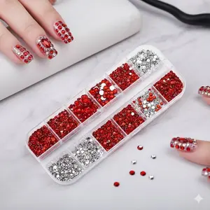 3D Crystal Beads Nail Art Kit: 12-Compartment Storage Box with Dual-Color Rhinestones, Glitter Tools, Metallic Gradient Set. Professional Anti-Oxidation, High-Reflection Gems, Portable Magnetic Case, Water-Resistant Design for Salon & DIY.