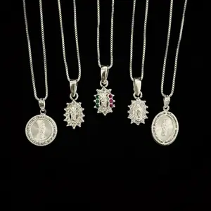 925 Silver Necklace with Mini Pendant and 1MM Box Chain - Virgen or San Judas